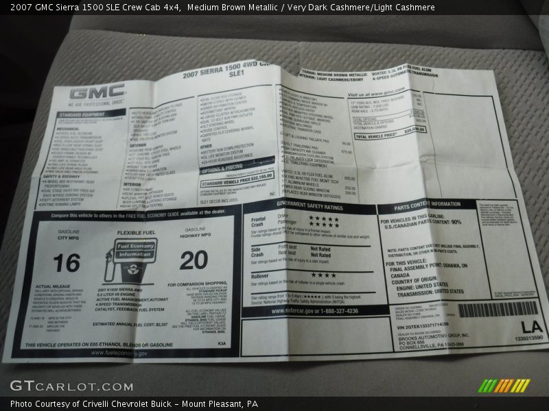 Medium Brown Metallic / Very Dark Cashmere/Light Cashmere 2007 GMC Sierra 1500 SLE Crew Cab 4x4