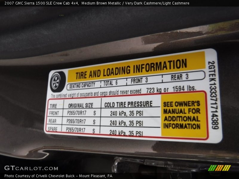 Medium Brown Metallic / Very Dark Cashmere/Light Cashmere 2007 GMC Sierra 1500 SLE Crew Cab 4x4