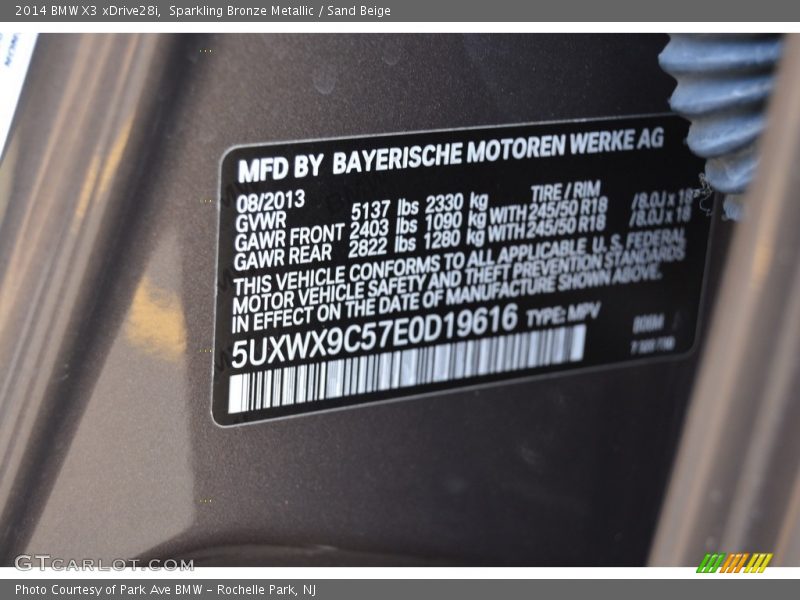Sparkling Bronze Metallic / Sand Beige 2014 BMW X3 xDrive28i