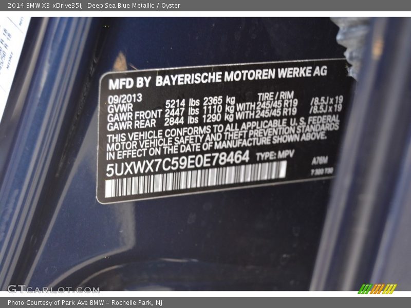 Deep Sea Blue Metallic / Oyster 2014 BMW X3 xDrive35i