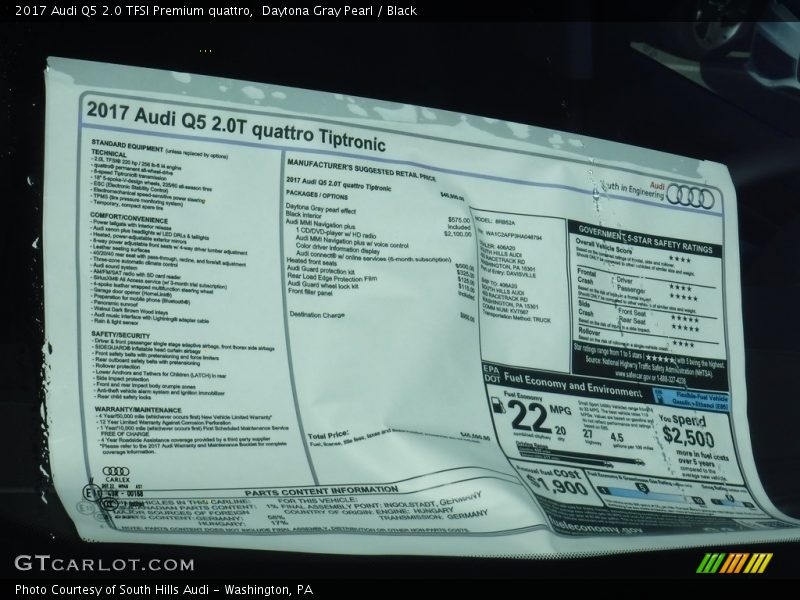 Daytona Gray Pearl / Black 2017 Audi Q5 2.0 TFSI Premium quattro