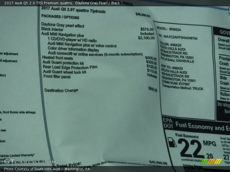  2017 Q5 2.0 TFSI Premium quattro Window Sticker