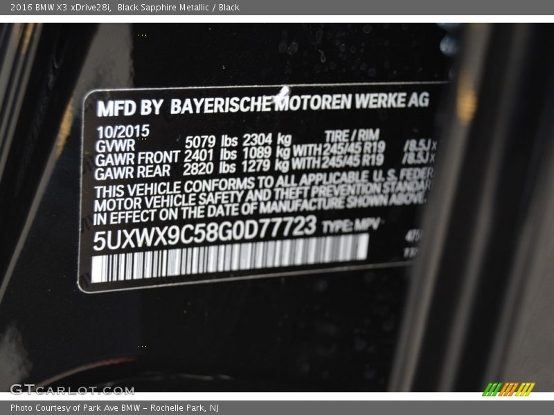 Black Sapphire Metallic / Black 2016 BMW X3 xDrive28i