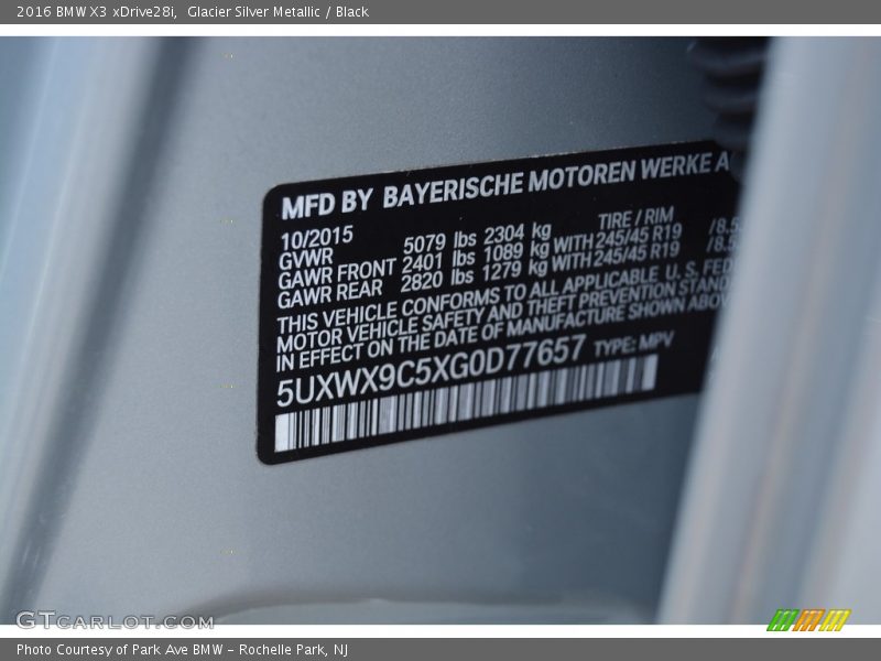 Glacier Silver Metallic / Black 2016 BMW X3 xDrive28i