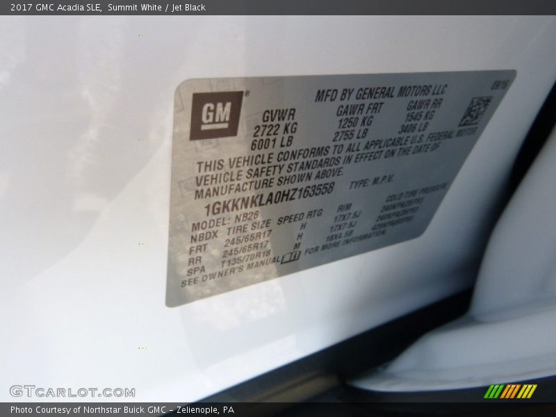 Summit White / Jet Black 2017 GMC Acadia SLE