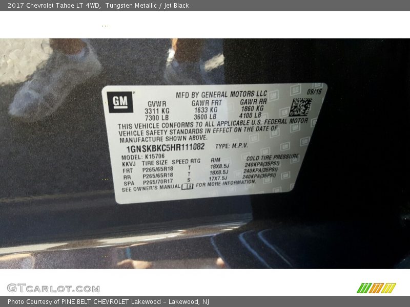 Tungsten Metallic / Jet Black 2017 Chevrolet Tahoe LT 4WD
