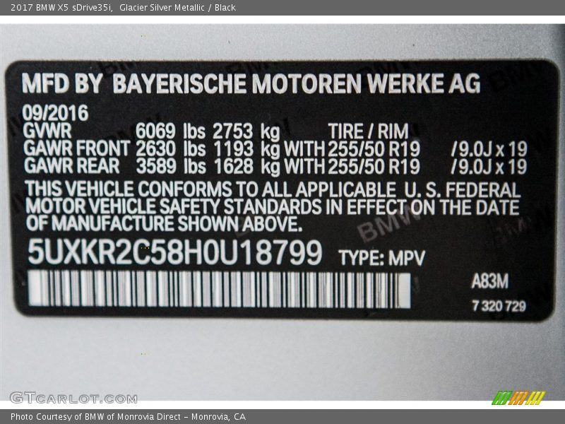 Glacier Silver Metallic / Black 2017 BMW X5 sDrive35i