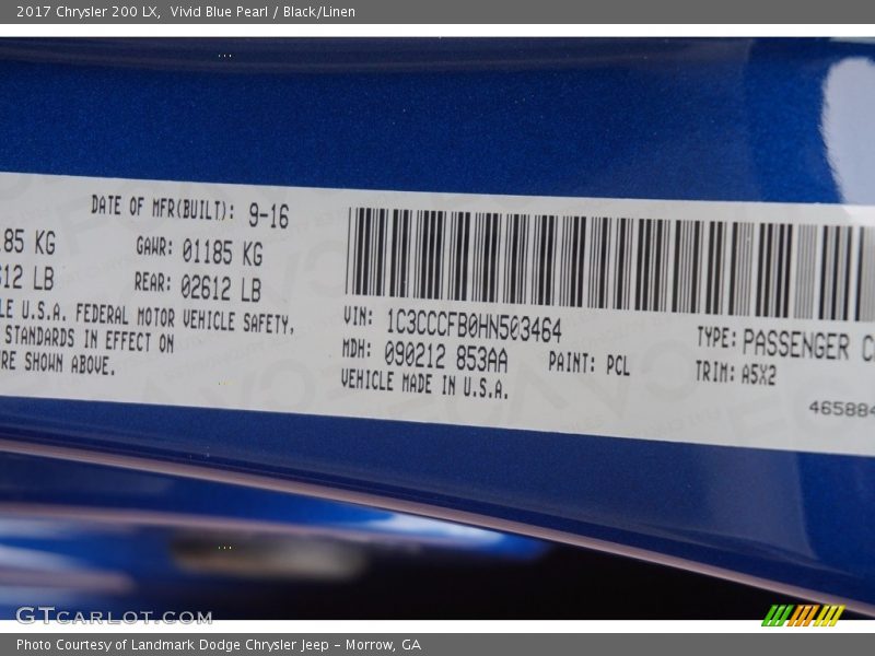 2017 200 LX Vivid Blue Pearl Color Code PCL