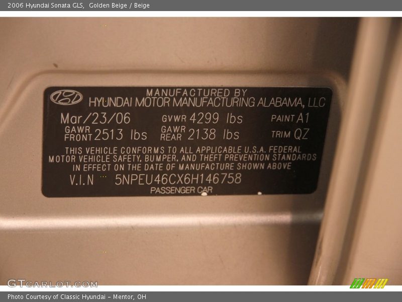 Golden Beige / Beige 2006 Hyundai Sonata GLS