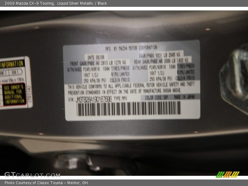 Liquid Silver Metallic / Black 2009 Mazda CX-9 Touring