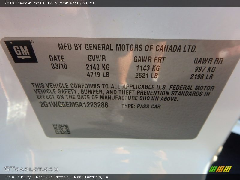 Summit White / Neutral 2010 Chevrolet Impala LTZ