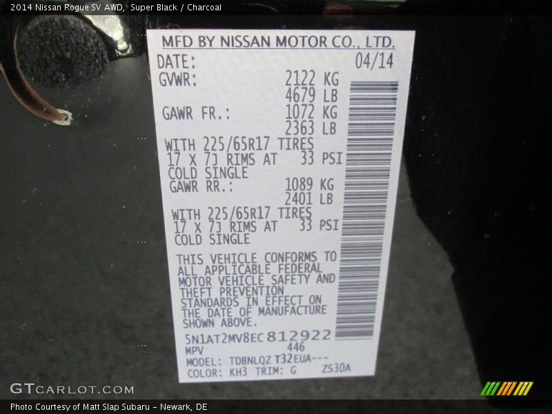 Super Black / Charcoal 2014 Nissan Rogue SV AWD