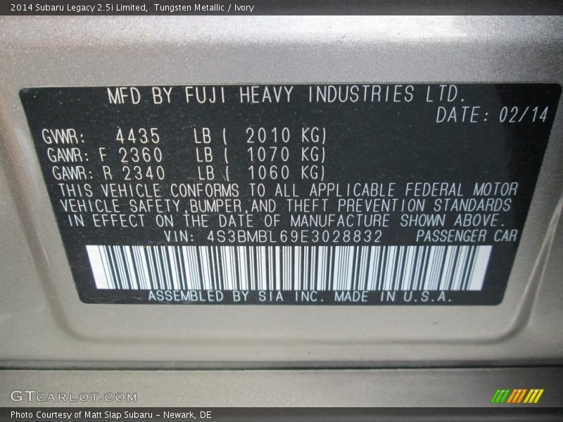 Tungsten Metallic / Ivory 2014 Subaru Legacy 2.5i Limited