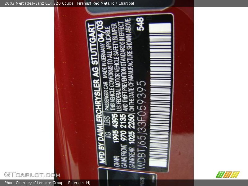 Firemist Red Metallic / Charcoal 2003 Mercedes-Benz CLK 320 Coupe
