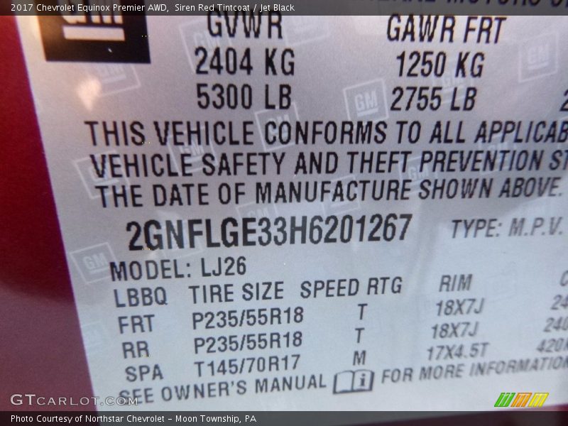 Siren Red Tintcoat / Jet Black 2017 Chevrolet Equinox Premier AWD