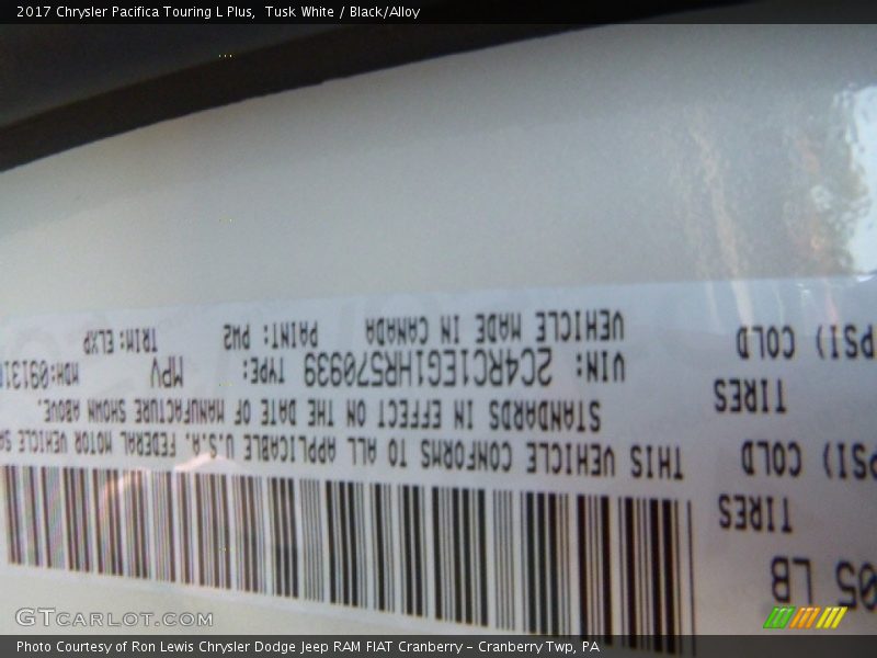 2017 Pacifica Touring L Plus Tusk White Color Code PW2