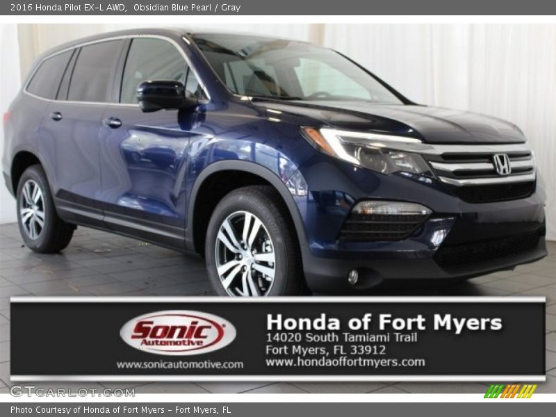 Obsidian Blue Pearl / Gray 2016 Honda Pilot EX-L AWD