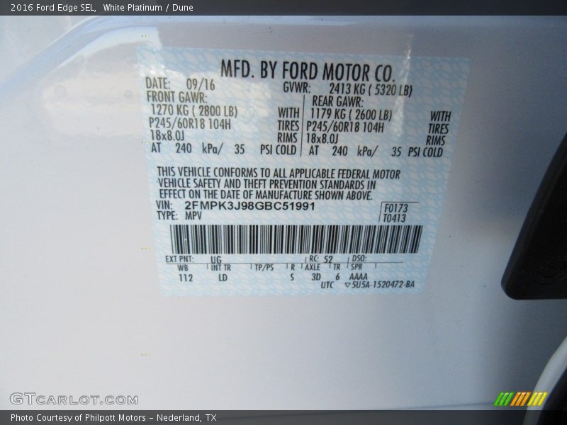 White Platinum / Dune 2016 Ford Edge SEL