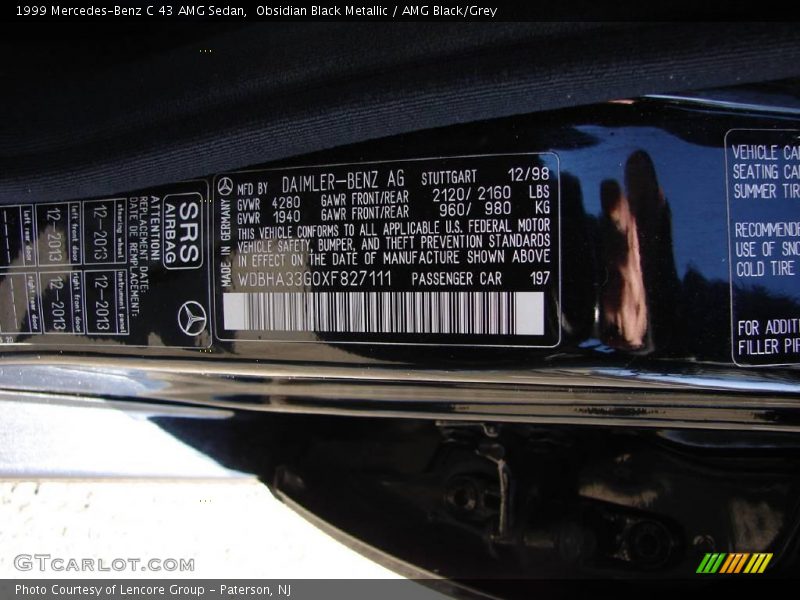 Obsidian Black Metallic / AMG Black/Grey 1999 Mercedes-Benz C 43 AMG Sedan