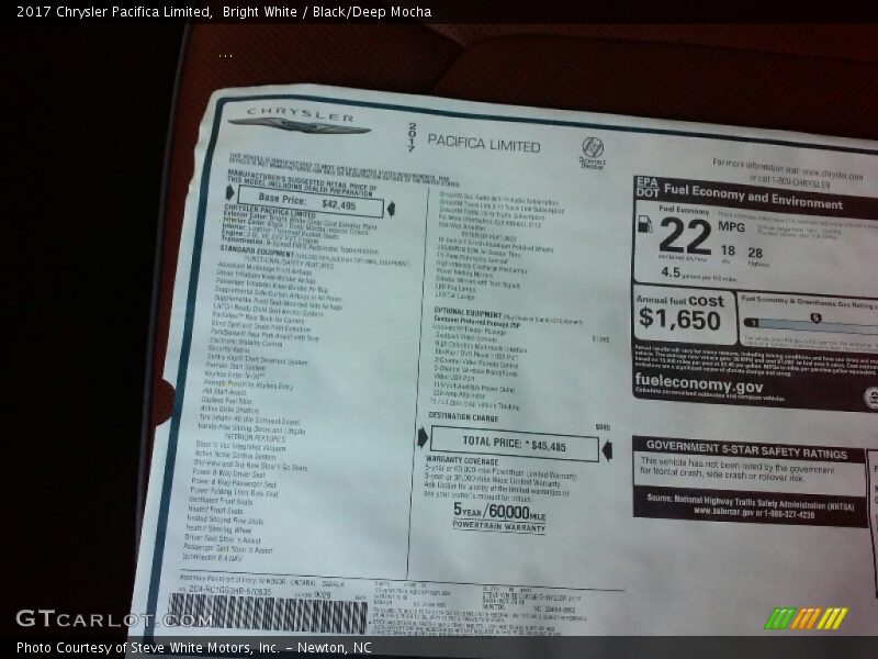 Bright White / Black/Deep Mocha 2017 Chrysler Pacifica Limited
