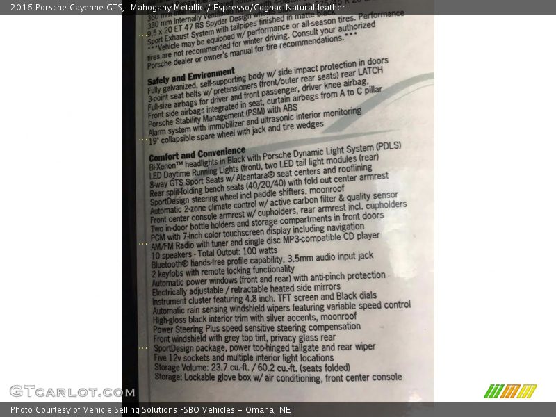  2016 Cayenne GTS Window Sticker