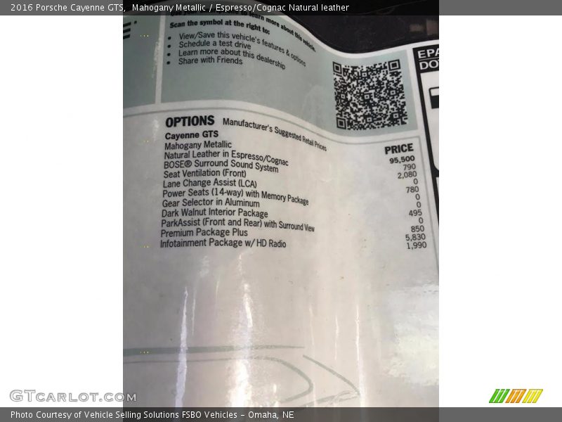  2016 Cayenne GTS Window Sticker