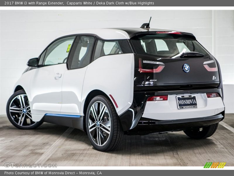 Capparis White / Deka Dark Cloth w/Blue Highlights 2017 BMW i3 with Range Extender