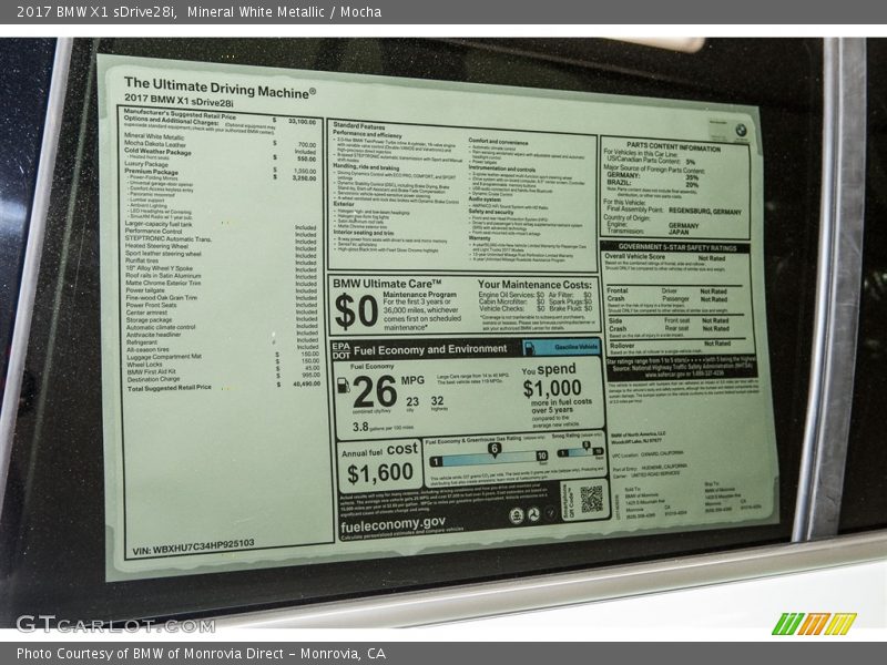  2017 X1 sDrive28i Window Sticker