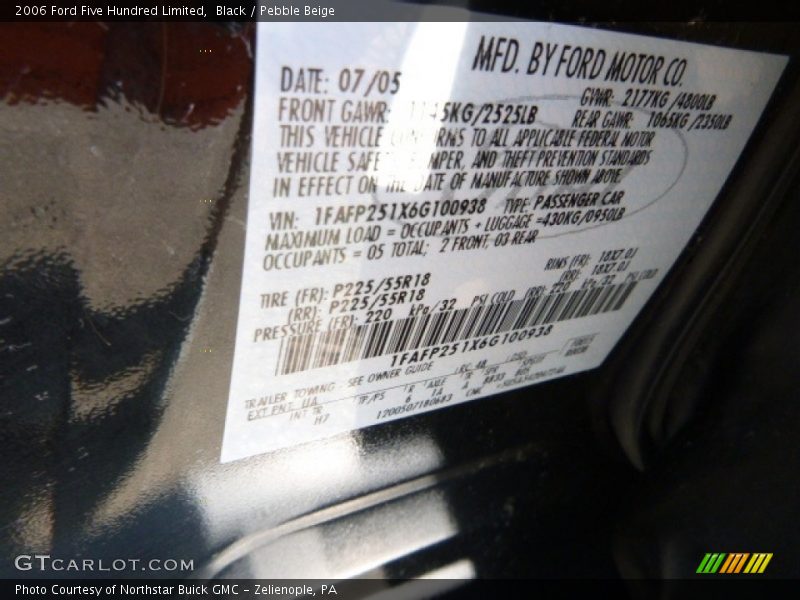 Black / Pebble Beige 2006 Ford Five Hundred Limited