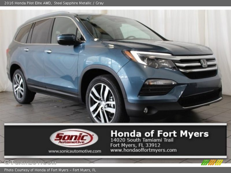 Steel Sapphire Metallic / Gray 2016 Honda Pilot Elite AWD