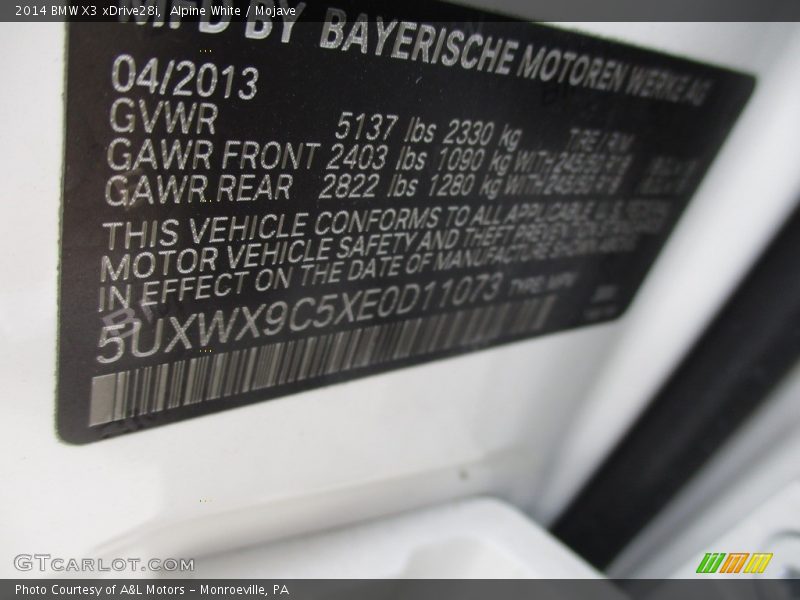 Alpine White / Mojave 2014 BMW X3 xDrive28i
