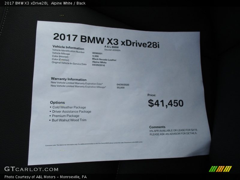 Alpine White / Black 2017 BMW X3 xDrive28i