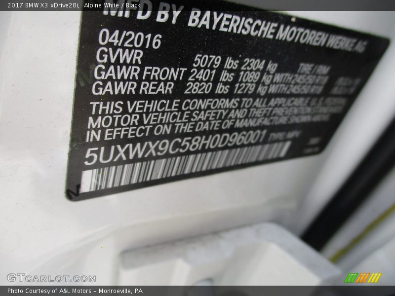 Alpine White / Black 2017 BMW X3 xDrive28i