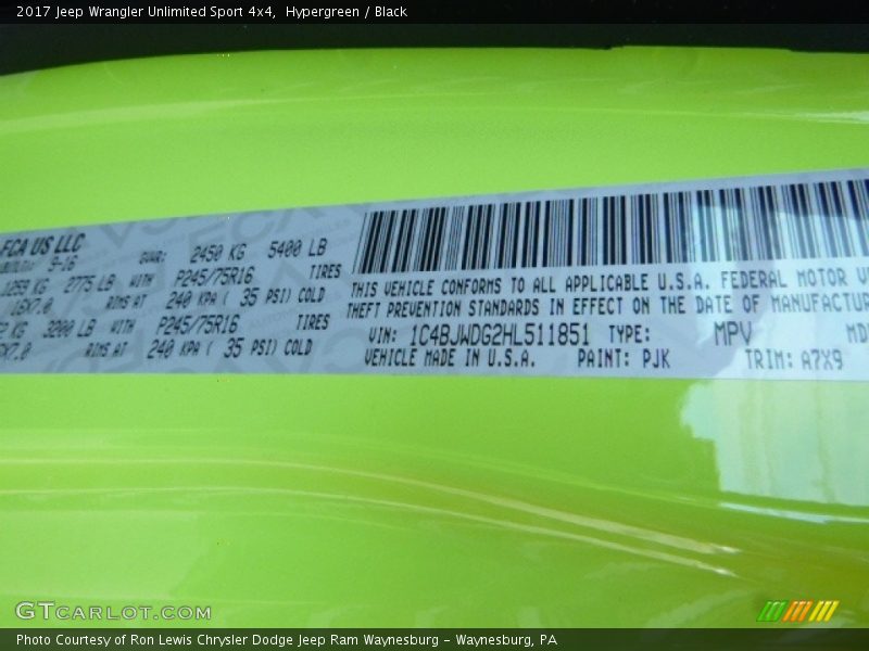 Hypergreen / Black 2017 Jeep Wrangler Unlimited Sport 4x4