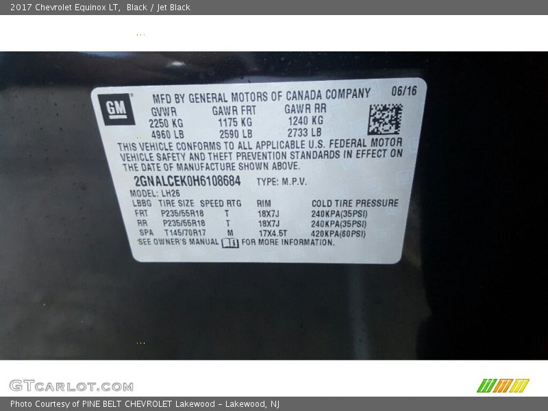 Black / Jet Black 2017 Chevrolet Equinox LT