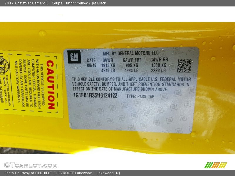 Bright Yellow / Jet Black 2017 Chevrolet Camaro LT Coupe