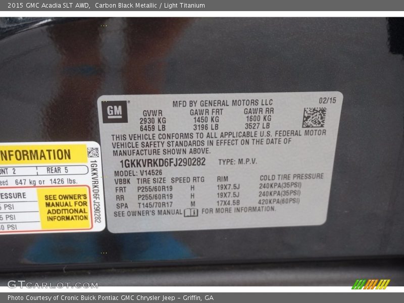 Carbon Black Metallic / Light Titanium 2015 GMC Acadia SLT AWD