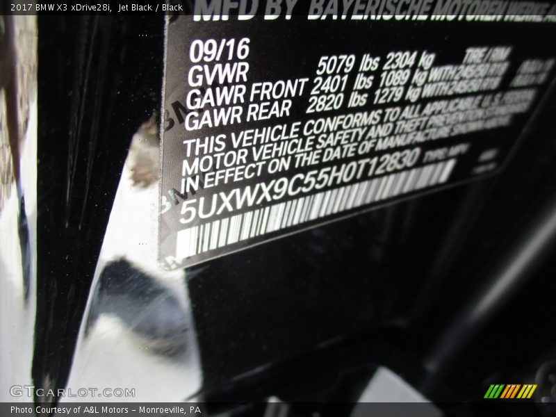 Jet Black / Black 2017 BMW X3 xDrive28i