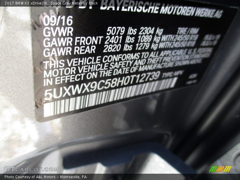 Space Gray Metallic / Black 2017 BMW X3 xDrive28i