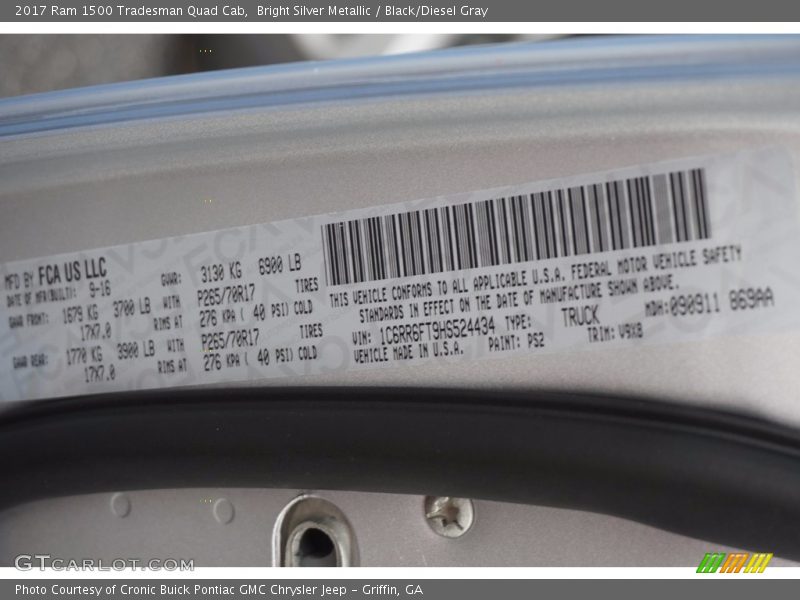 Bright Silver Metallic / Black/Diesel Gray 2017 Ram 1500 Tradesman Quad Cab