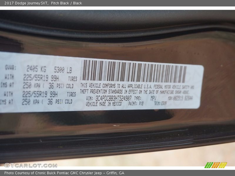 2017 Journey SXT Pitch Black Color Code PX8
