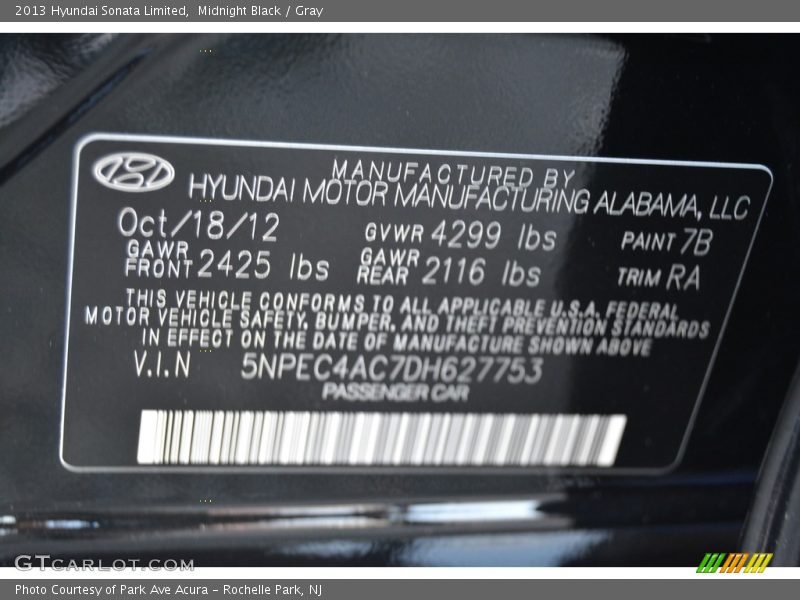 Midnight Black / Gray 2013 Hyundai Sonata Limited