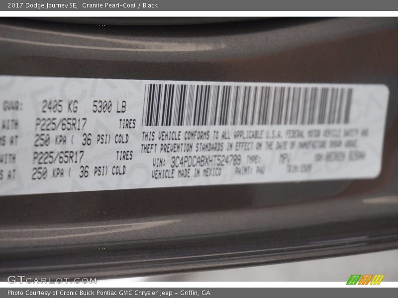 Granite Pearl-Coat / Black 2017 Dodge Journey SE