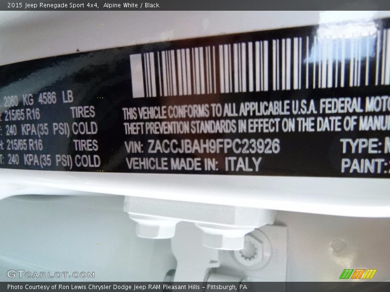 Alpine White / Black 2015 Jeep Renegade Sport 4x4