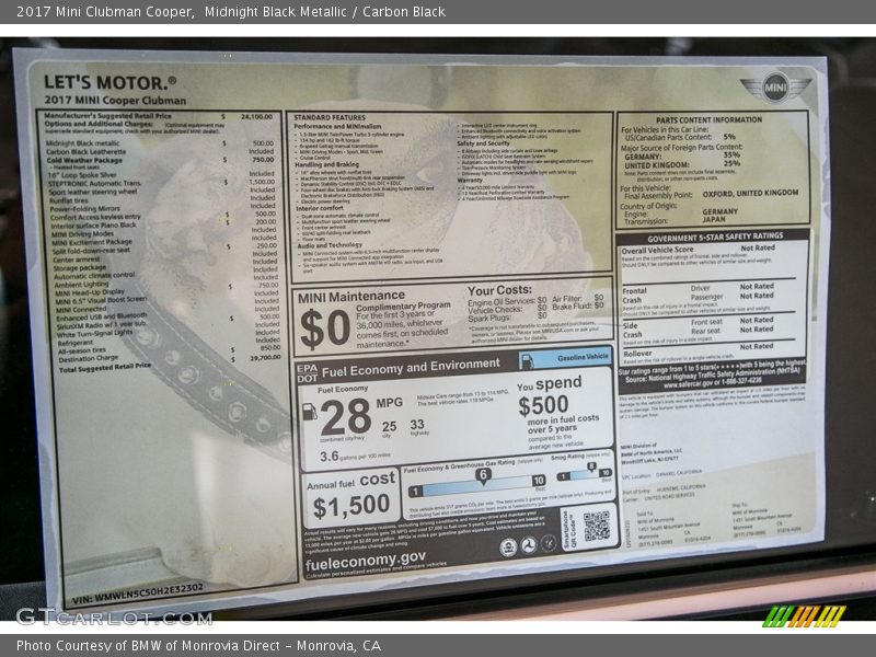 Midnight Black Metallic / Carbon Black 2017 Mini Clubman Cooper
