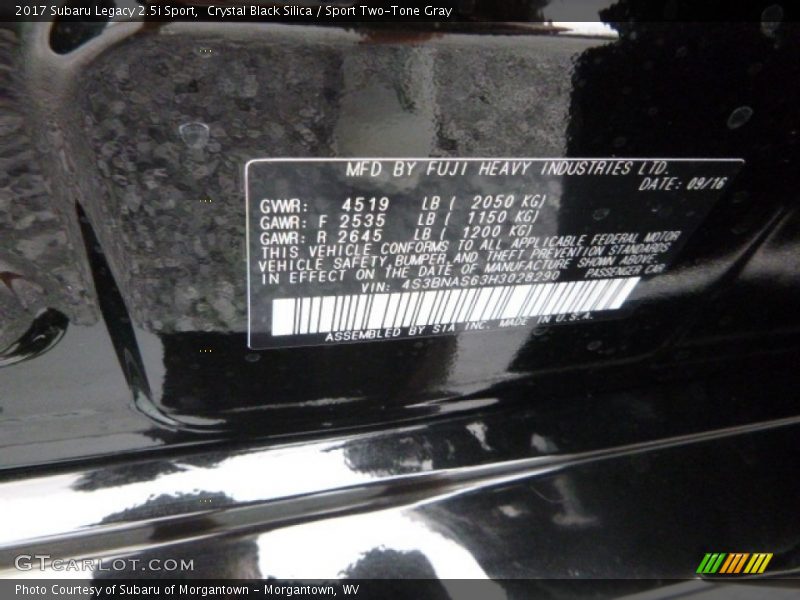 Crystal Black Silica / Sport Two-Tone Gray 2017 Subaru Legacy 2.5i Sport
