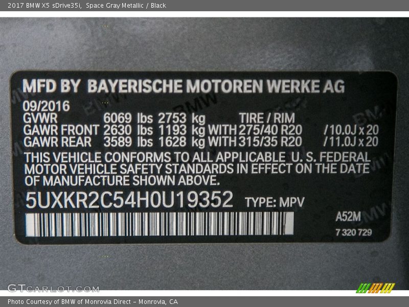 Space Gray Metallic / Black 2017 BMW X5 sDrive35i