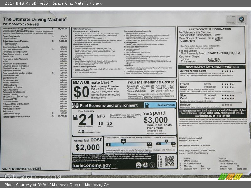 Space Gray Metallic / Black 2017 BMW X5 sDrive35i