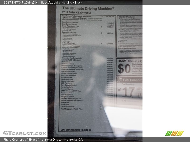  2017 X5 xDrive50i Window Sticker