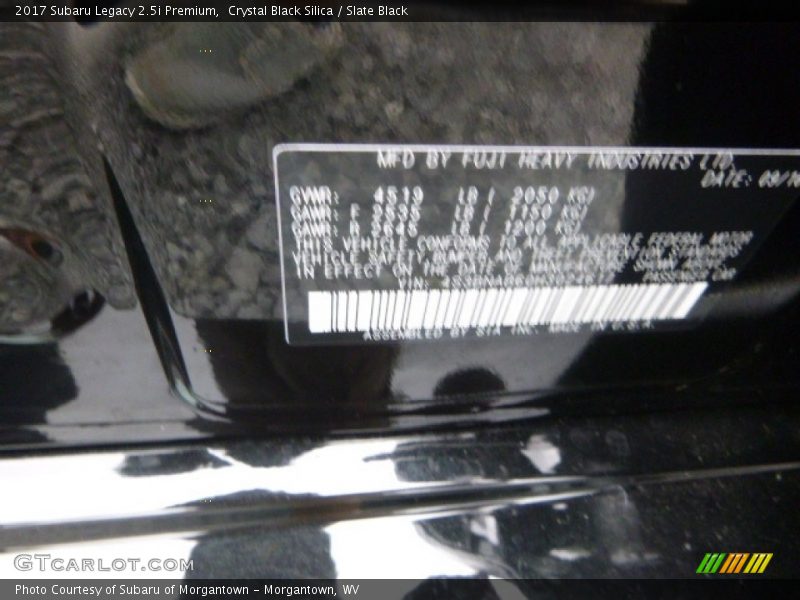 Crystal Black Silica / Slate Black 2017 Subaru Legacy 2.5i Premium